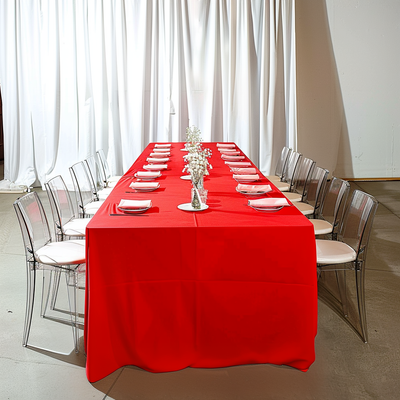 Premium Polyester 8ft Rectangle Tablecloth Red Durable Fitted 220GSM Table Cover - Tablecloths
