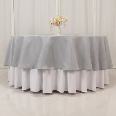 Premium Polyester 90’’ Round Tablecloth Silver - Stain and Wrinkle-Resistant Design with 220GSM Thickness Table Cover