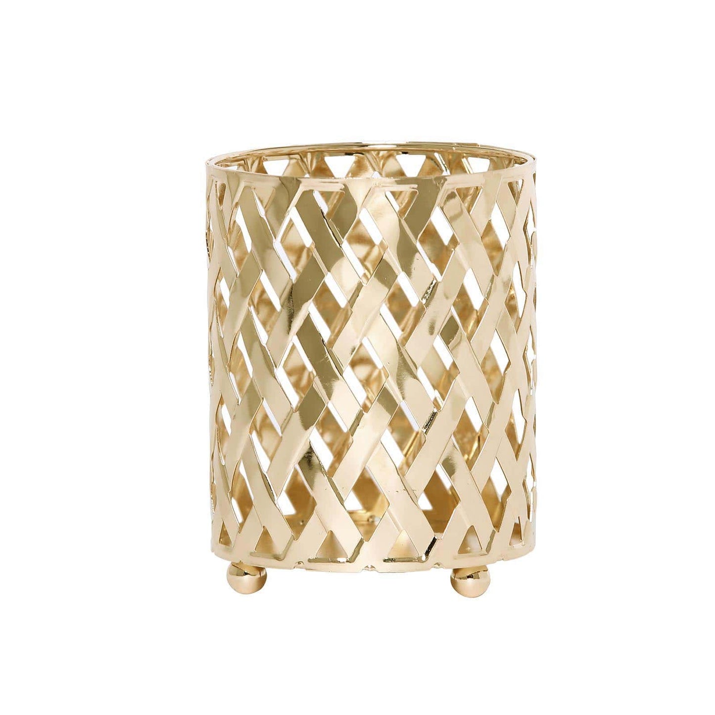2-Pack Votive Candle Holders Gold Metal Diamond Cut Geometric Design - Perfect for Home Décor and Events 4"