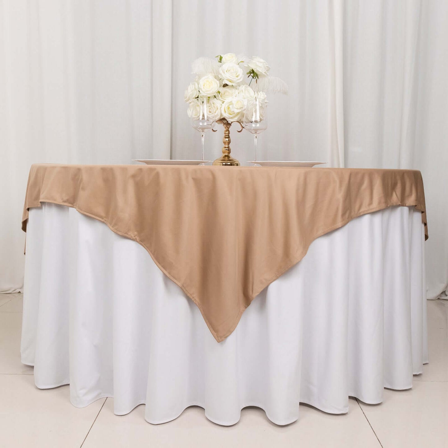 Scuba 70"x70" Table Overlay Square Tablecloth Nude - Wrinkle Free & Stain Resistant Table Cover