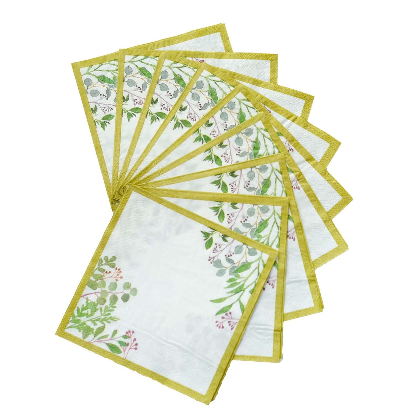 24-Pack Paper Dinner Napkins with Eucalyptus Design White Tropical Greenery 2 Ply - Soft 18GSM Wedding Cocktail Napkins 5"