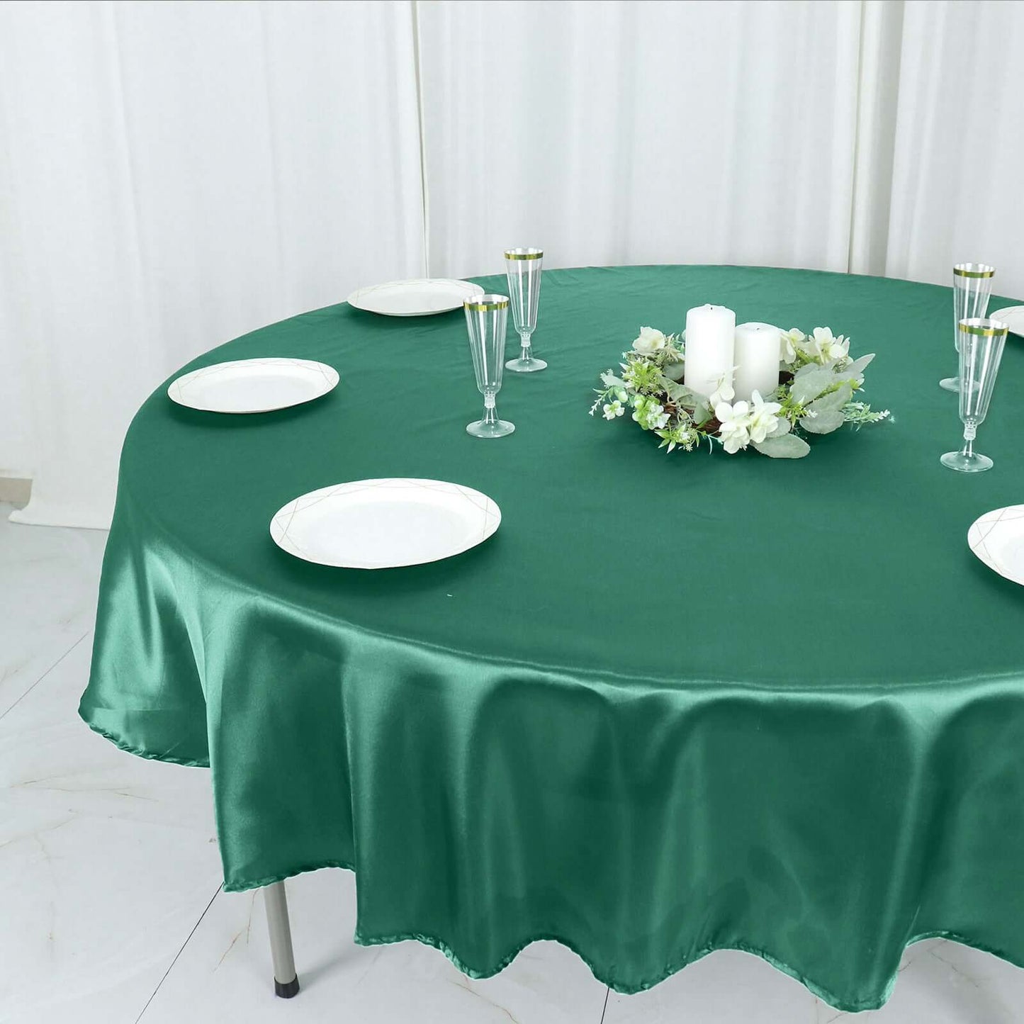 Satin 90" Round Tablecloth Hunter Emerald Green - Smooth and Lustrous Table Cover