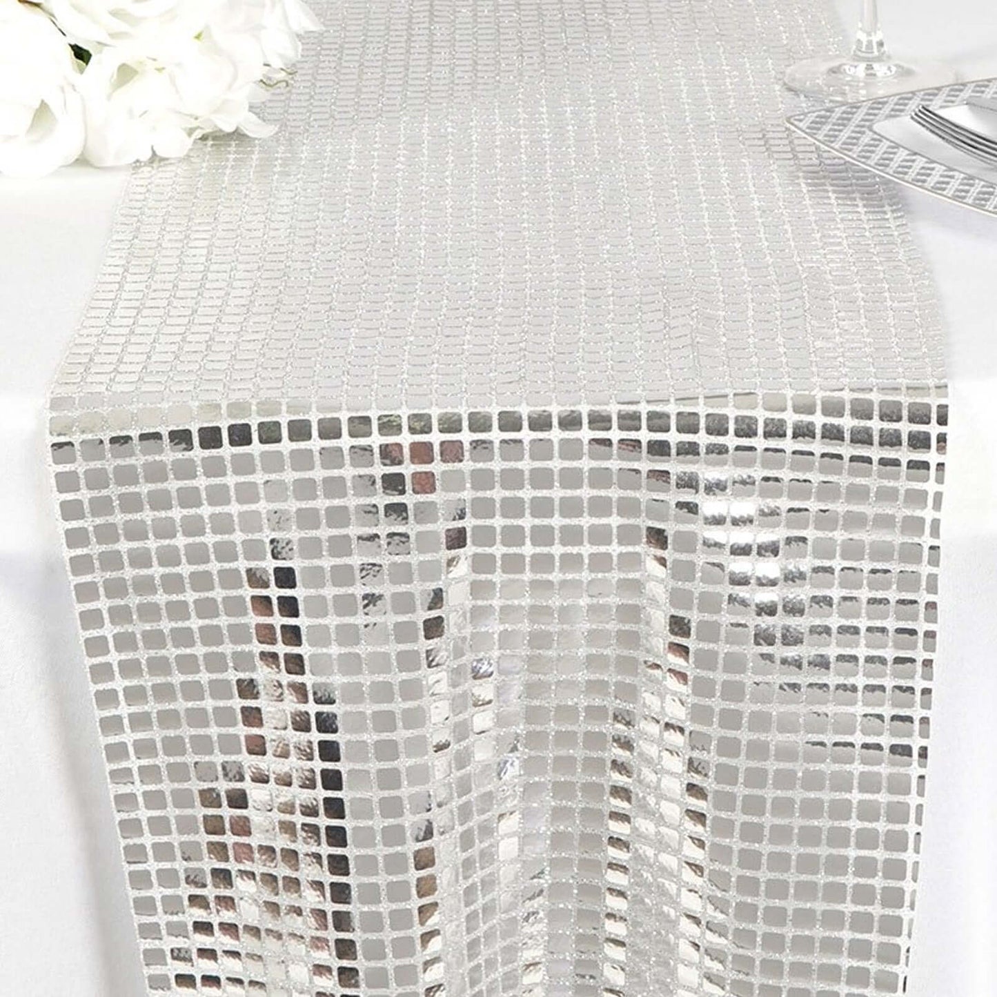 Mirror Foil 12"x108" Table Runner Silver - Shiny Metallic Party Table Decor