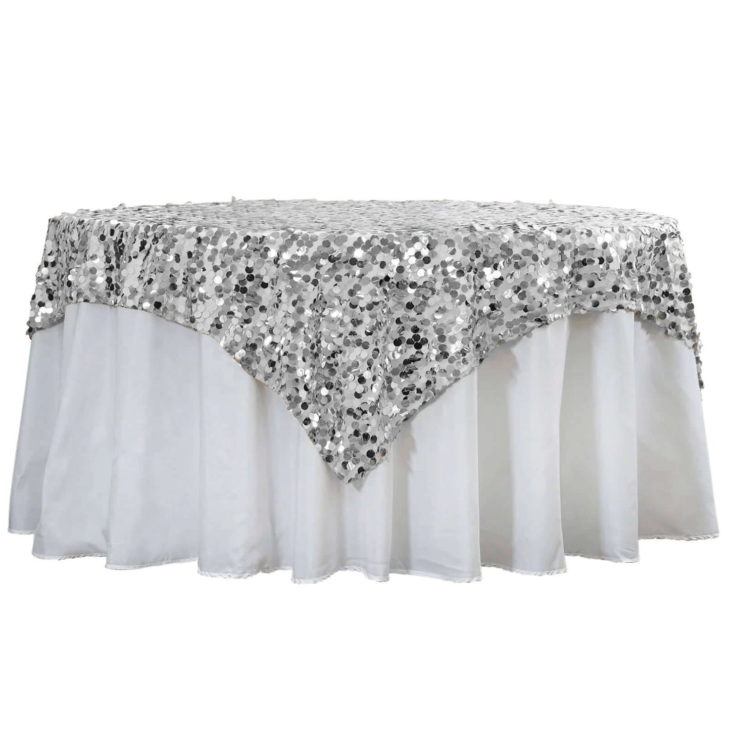 Sequin 72"x72" Table Overlay Square Tablecloth Silver - Big Payette Table Cover