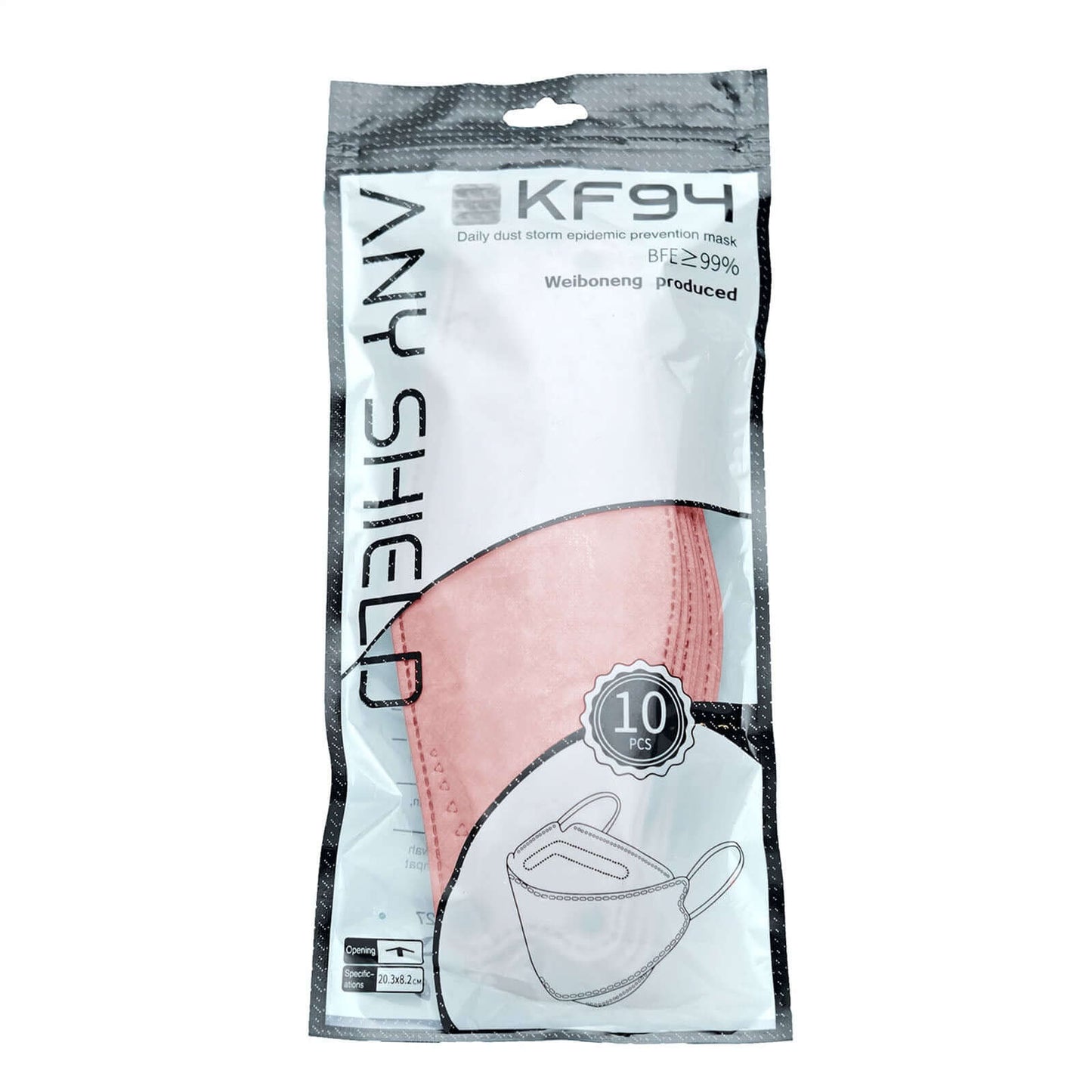 10 Pack Dusty Rose Breathable KF94 Face Mask, 3D Fish-Design Mouth Shields for Adult, 4-Layer Protective Face Masks with Adjustable Nose Clip