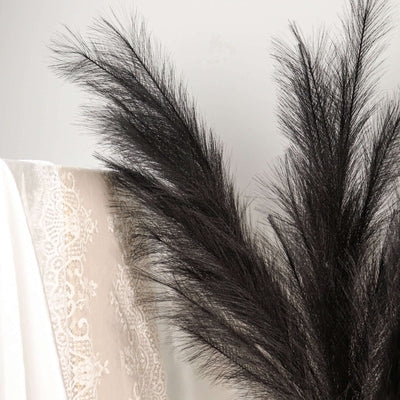 3 Stems Artificial Pampas Grass Decor Black - Soft Realistic Faux Ornamental Grass Branches for Rustic Boho Chic Backdrops Floral Styling & Vase Displays 44"