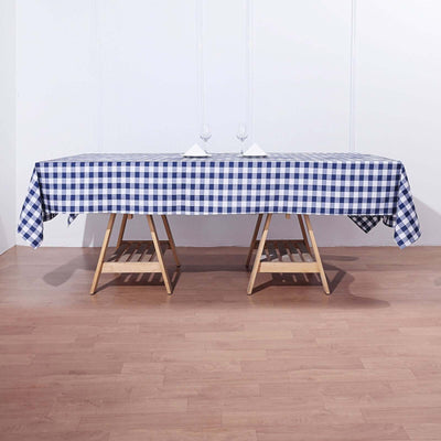 Polyester 60"x102" Rectangle Tablecloth White/Navy Blue - Checkered Buffalo Plaid Table Cover