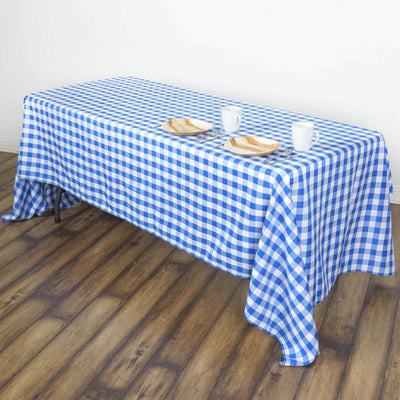 Polyester 60"x102" Rectangle Tablecloth White/Blue - Checkered Buffalo Plaid Table Cover
