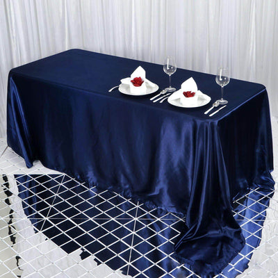 Satin Rectangular 90"x132" Tablecloth Navy Blue - Seamless Table Cover