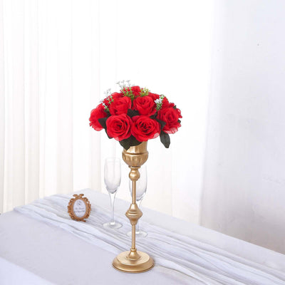 2 Pack Red Silk 15-Head Rose Flower Balls For Centerpieces - 10", Artificial Kissing Ball Floral Arrangements