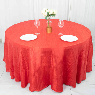Taffeta 120" Round Tablecloth Red - Seamless Accordion Crinkle Table Cover