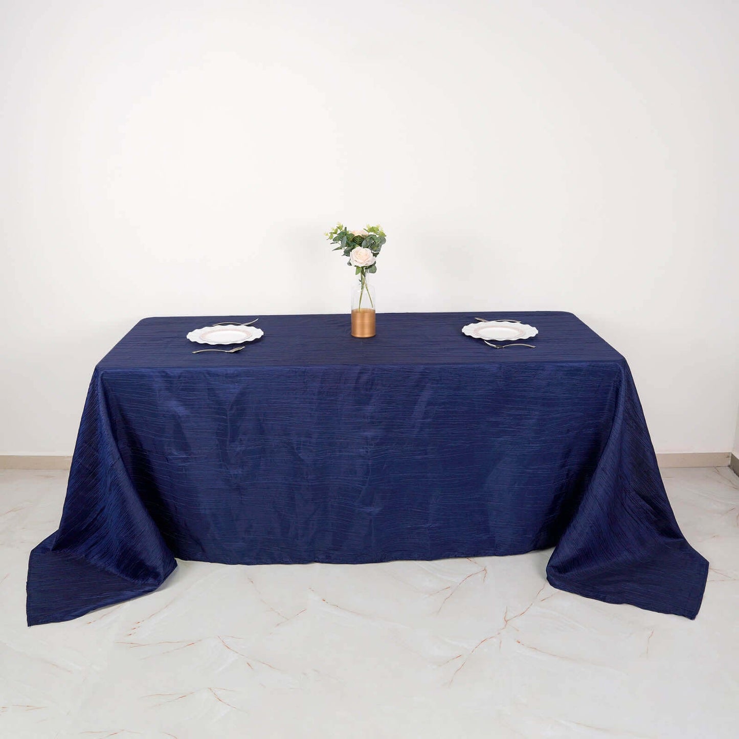 Taffeta 90"x132" Rectangle Tablecloth Navy Blue - Seamless Accordion Crinkle Table Cover
