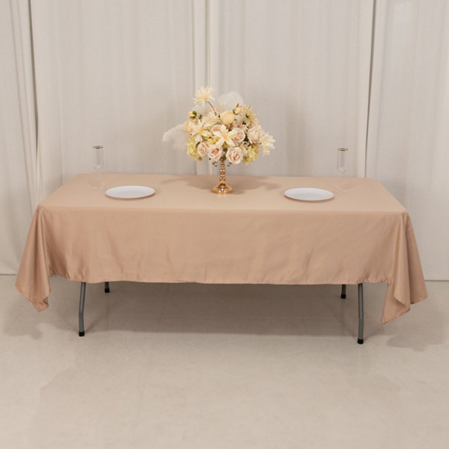 Lamour Satin 60"x102" Rectangle Tablecloth Nude - Durable & Silky Soft Feel Table Cover