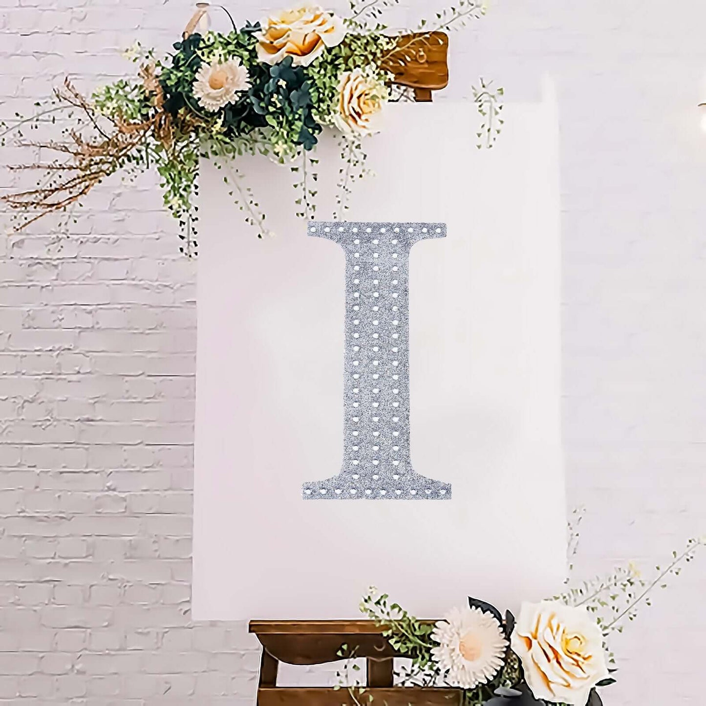 Decorative Rhinestone Alphabet "I" Letter Stickers, Glitter Adhesive Craft Letters Silver DIY Sparkle Embellishments 8"