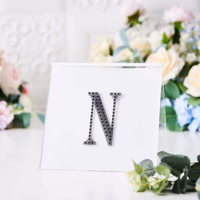 Decorative Rhinestone Alphabet "N" Letter Stickers, Glitter Adhesive Craft Letters Black DIY Sparkle Embellishments 4"