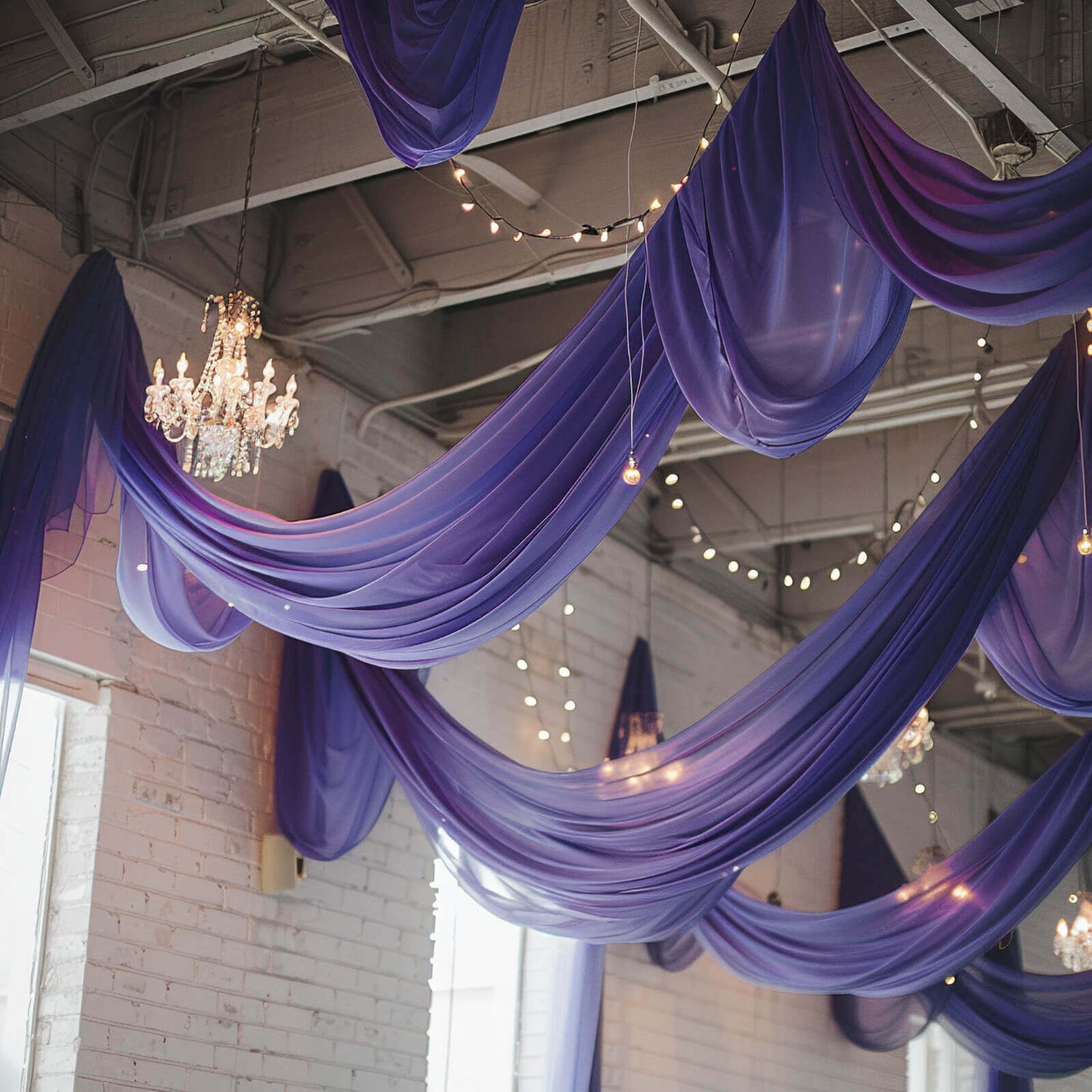 5ftx32ft Purple Chiffon Curtain Panel, Durable Flame Resistant Backdrop Ceiling Drapery With Rod Pocket