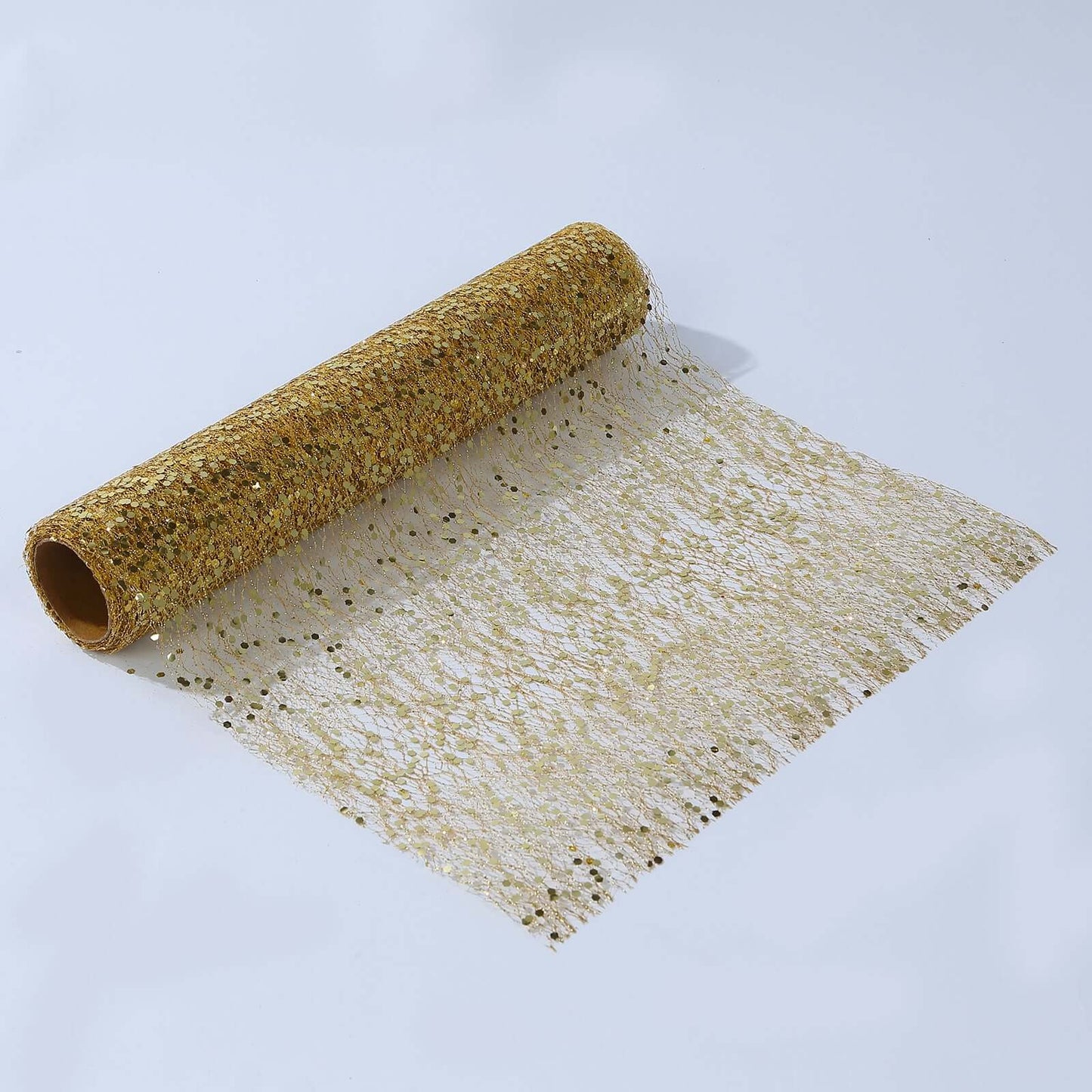 Mesh 11"x108" Table Runner Metallic Gold – Glitter Design for Convenient Event Decoration