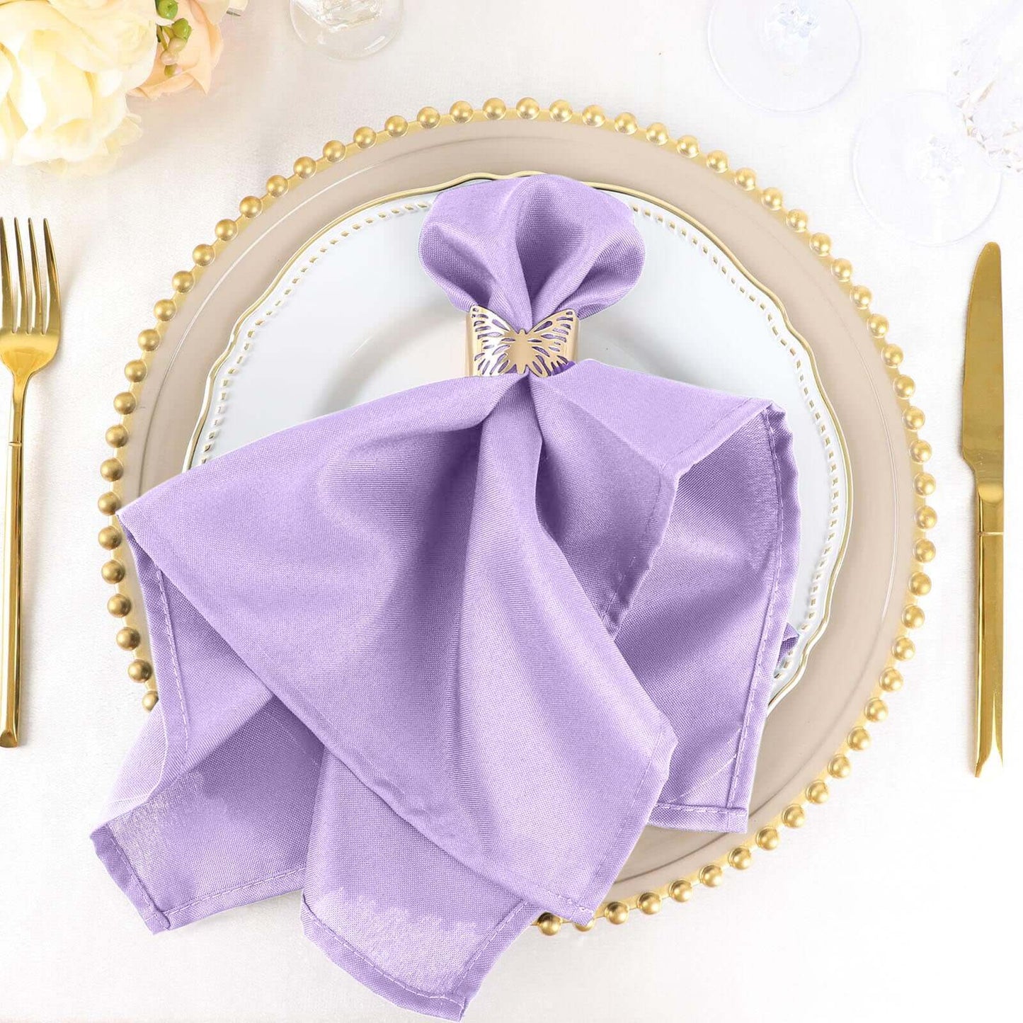 5 Pack Polyester 20"x20" Napkins Lavender Lilac - Wrinkle Resistant & Easy Care Cloth Napkins