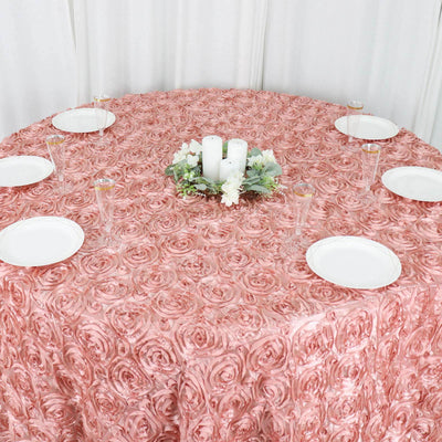 Satin 120" Round Tablecloth Dusty Rose - Grandiose 3D Rosette with Seamless Finish Table Cover