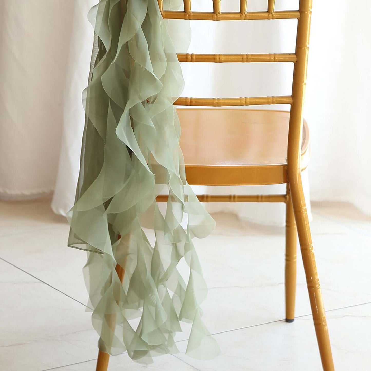 Chiffon Chair Sash with Curly Design Dusty Sage Green - Stylish Chair Decorations
