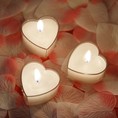 12-Pack Tealight Candles Heart Shaped Design White - Valentines Decor for Romantic Settings Mini