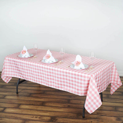 Polyester 60"x102" Rectangle Tablecloth White/Rose Quartz - Checkered Buffalo Plaid Table Cover