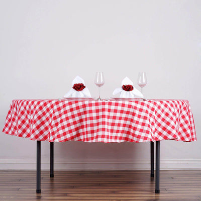 Polyester 90" Round Tablecloth White/Red - Checkered Buffalo Plaid Table Cover
