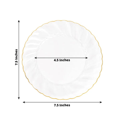 10-Pack Plastic 7.5" Round Salad Dessert Plates in Clear with Gold Flair Rim - Disposable Party Plates for Upscale Banquets & Special Occasions