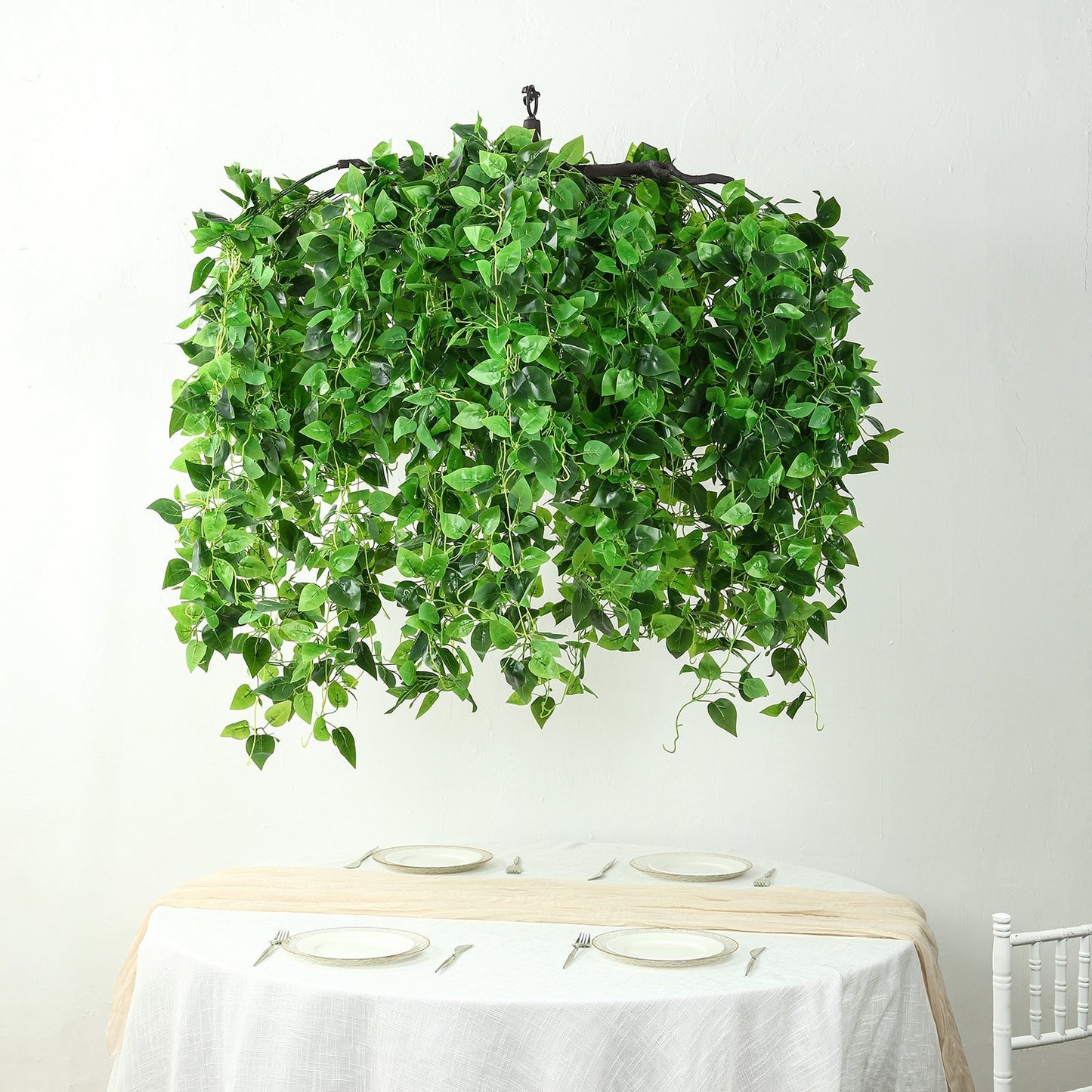 46" Green Artificial Eucalyptus Leaf Vines Ceiling Canopy, Round Draping Ivy Leaves Hanging Flower Chandelier With Interchangeable Branches