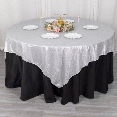 Polyester 72"x72" Table Overlay Square Tablecloth Silver - Glitter Sparkle Table Topper