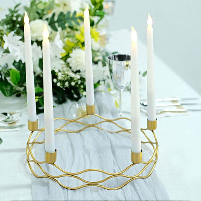 Round Wreath Taper Candelabra 5 Arm Gold Metal Decorative Centerpiece - Tabletop Candle Holder 12’’ - Centerpieces