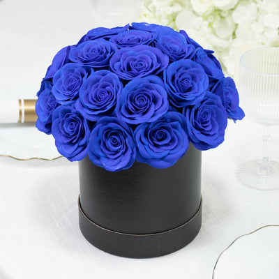 Royal Blue Prearranged Rose Centerpiece Arrangement 27pcs Roses with Black Round Gift Box - Decorations