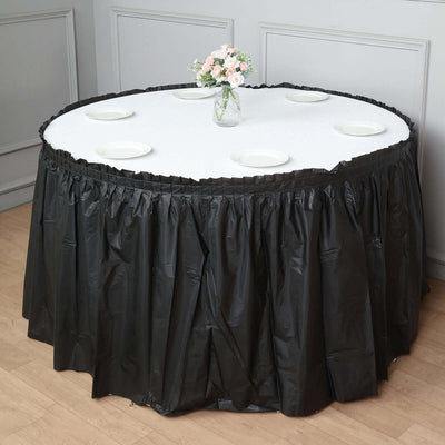 5 Pack Plastic Table Skirts Black Ruffled - Durable Disposable Skirts for Events 14ft