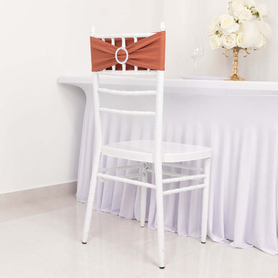 5 Pack Stretch Spandex Chair Sashes Terracotta (Rust) - Reusable Chair Bands with Silver Diamond Ring Slide Buckle 5"x14"