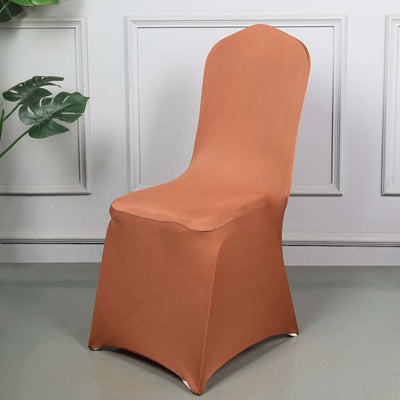10 Pack Spandex Chair Covers for Banquet Chairs Terracotta (Rust) - Durable Reusable Stretch Slip-On Covers