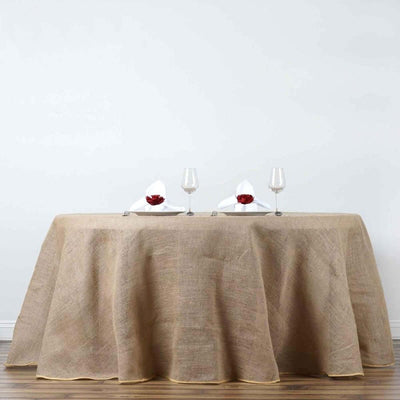 Burlap Jute 120" Round Tablecloth Natural - Rustic Boho Chic Seamless Table Linen