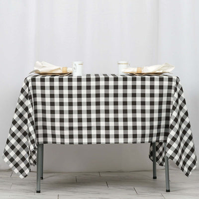 Polyester 70"x70" Square Tablecloth White/Black - Checkered Buffalo Plaid Design for Rustic Decor