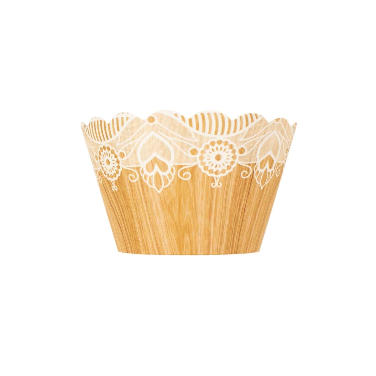 25-Pack Paper Cupcake Wrappers Wood Grain and Lace Print Design Natural - Boho Muffin Baking Cup Wraps