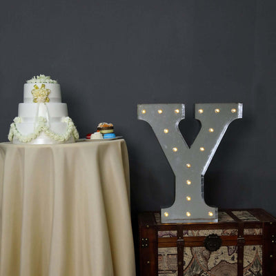 20" Vintage Galvanized Metal Marquee Letter Light Cordless With 16 Warm White LED - Y