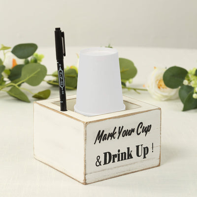 Rustic Wooden Solo Cup Holder Whitewashed with Black Marker - Farmhouse Party Dispenser Box 5.5’’ - Decorations