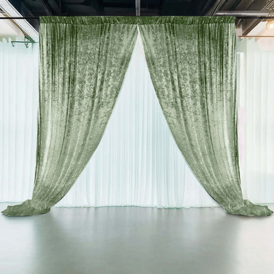 Sage Green Crushed Velvet Backdrop Curtain – 5ft x 12ft Event Drape with Rod Pocket Privacy Panel for Photo Booths &