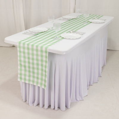 Polyester 14"x108" Table Runner Sage Green/White - Gingham Plaid Design