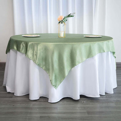 Satin 72"x72" Table Overlay Square Tablecloth Sage Green - Smooth Finish Table Cover