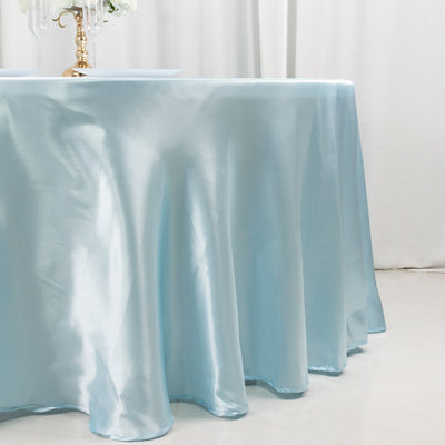 Satin 120’’ Round Tablecloth Light Blue - Stylish Seamless Table Cover - Tablecloths