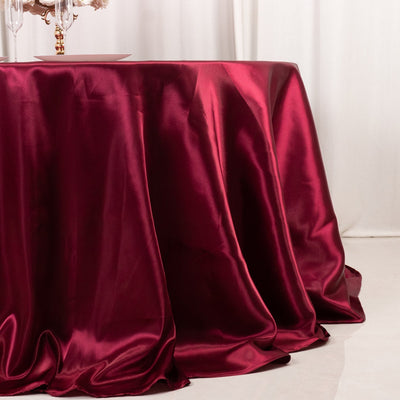 Satin 132’’ Round Tablecloth Burgundy - Stylish Seamless Table Cover - Tablecloths