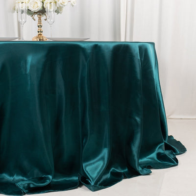 Satin 132’’ Round Tablecloth Peacock Teal - Stylish Seamless Table Cover - Tablecloths