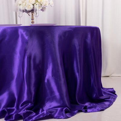 Satin 132’’ Round Tablecloth Purple - Stylish Seamless Table Cover - Tablecloths
