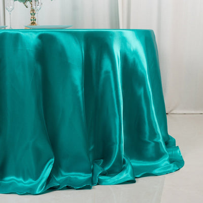 Satin 132’’ Round Tablecloth Turquoise - Stylish Seamless Table Cover - Tablecloths