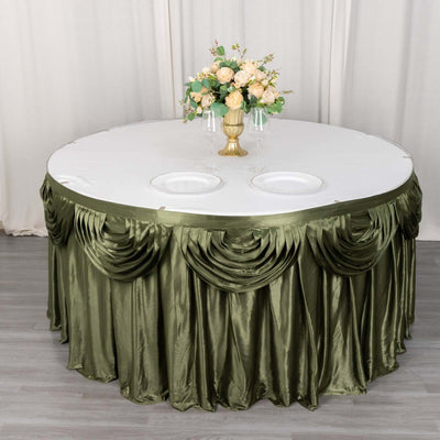 Satin 14ft Table Skirt Dusty Sage Green - Pleated Double Drape Table Cover