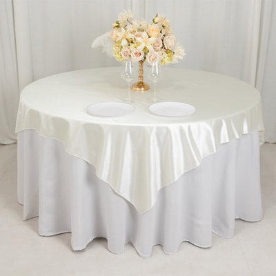 Scuba 70’’x70’’ Table Overlay Square Tablecloth Shimmer Pearl White - Wrinkle Free & Stain Resistant Table Cover
